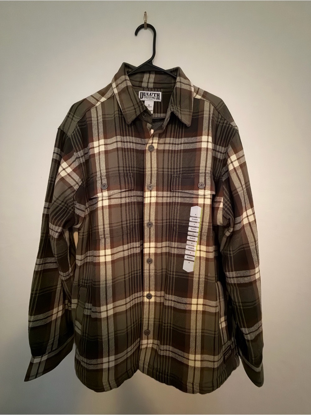 Duluth Trading Co Men’s Brown Plaid Flannel Fleece-lined Shacket